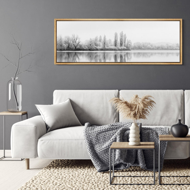 «Nature Landscape Frosty Tranquility Winter Lake Reflections», reproduction encadrée, H 20 po x l 60 po, Naturel
