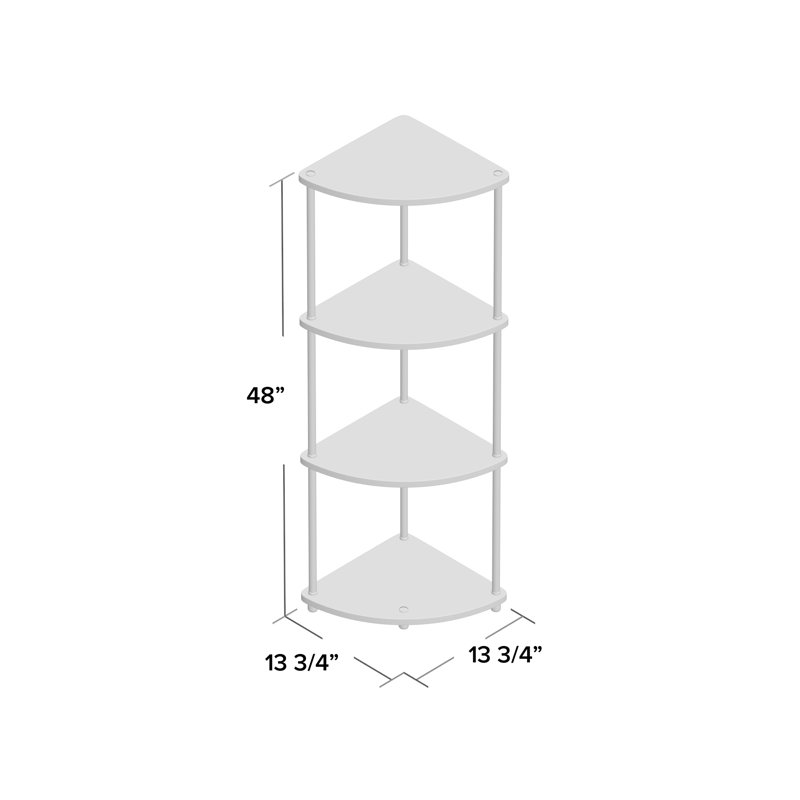 Edwin Corner Bookcase, White/Stainless Steel, 48" H x 13.75" W x 13.75" D