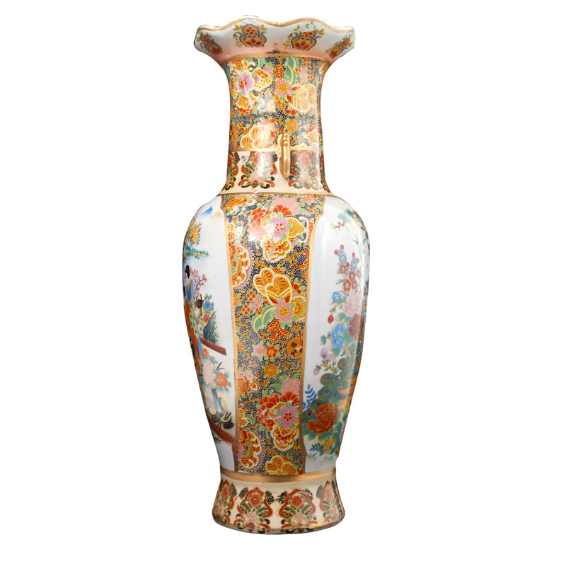 Japanese Satsuma Fluted Vase with Handles