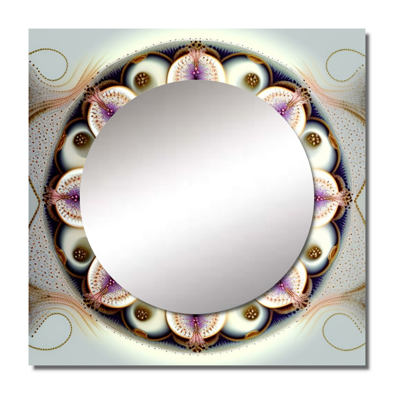 Ethereal Fractal Mandal In Purple And Yellow II - Boho Mandala Square Mirror For Wall Art Decor, 23" x 23"