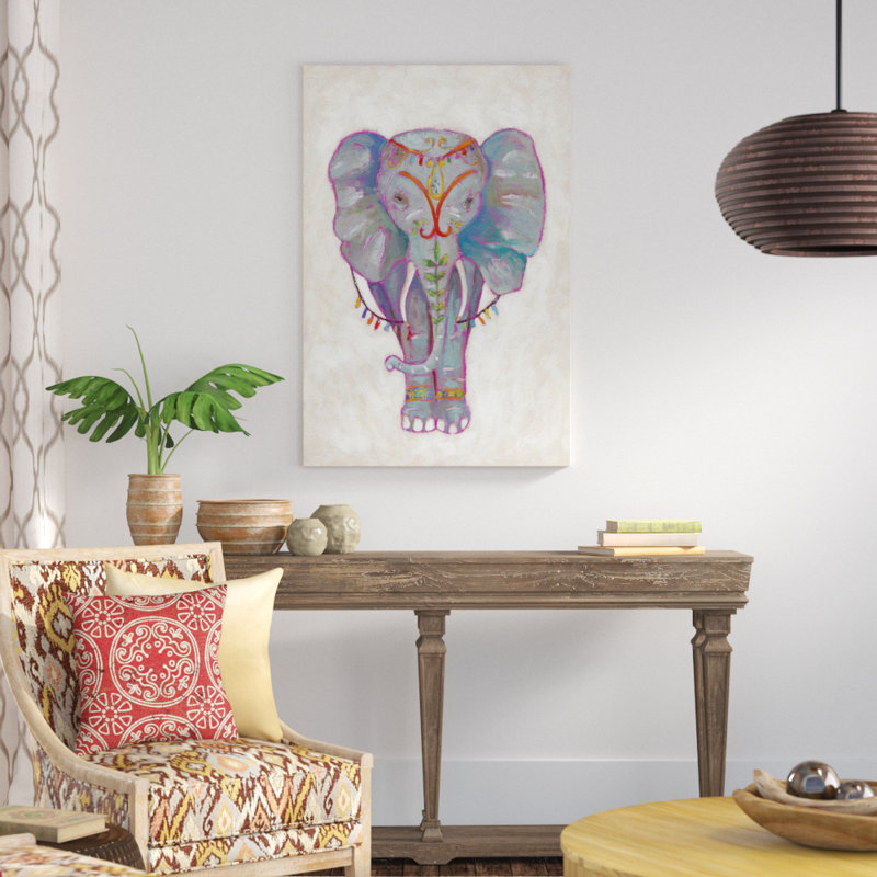 «Festival Elephant II», peinture sur toile, H 48 po x l 32 po