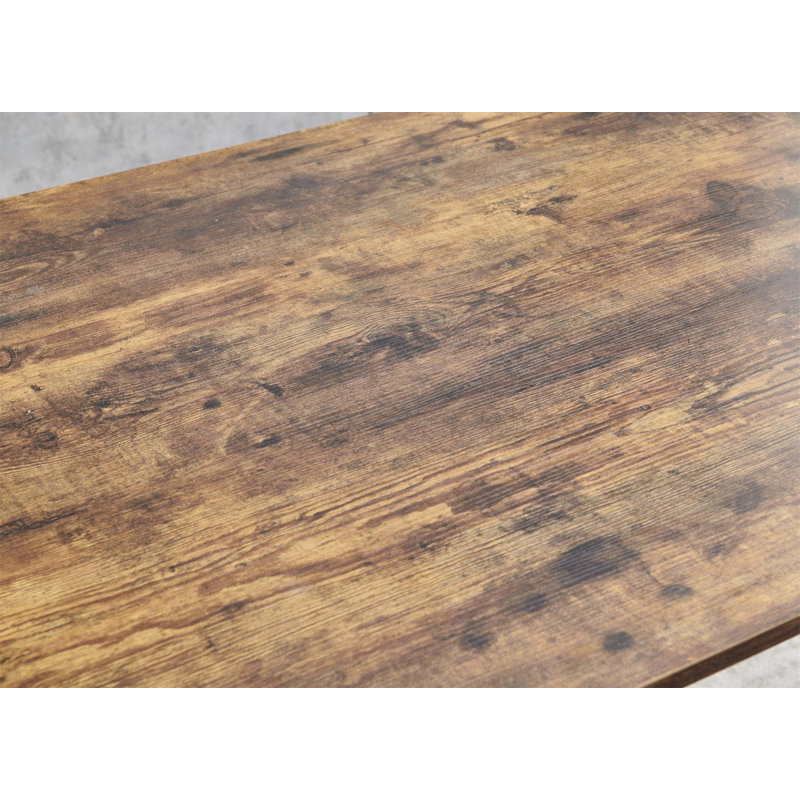 Table de salle à manger rectangulaire en panneau de fibres à densité moyenne, plateau de table en noyer imprimé et base en métal noir