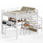 Grand lit mezzanine 3 tiroirs en métal avec bureau intégré, DEL et USB-131199687