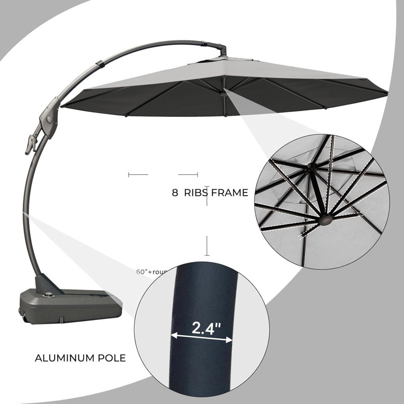 Parasol en porte-à-faux 12 pi avec base en aluminium, Gris anthracite