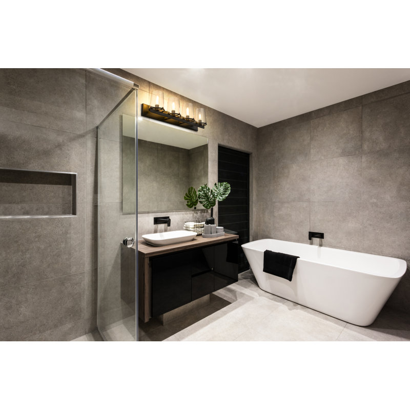 Éclairage pour salle de bain à intensité variable 4 lumières Ahmaud, Noir mat