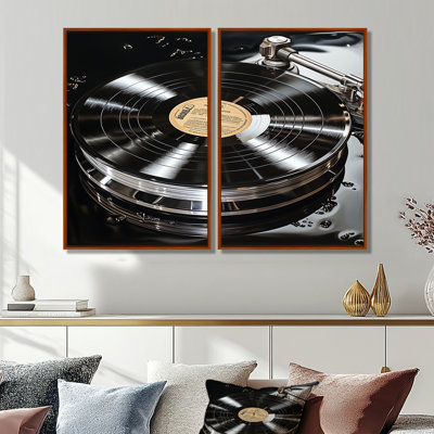 Vinyle reflet de disque vinyle - impressions d'art noires sur toile 2 panneaux