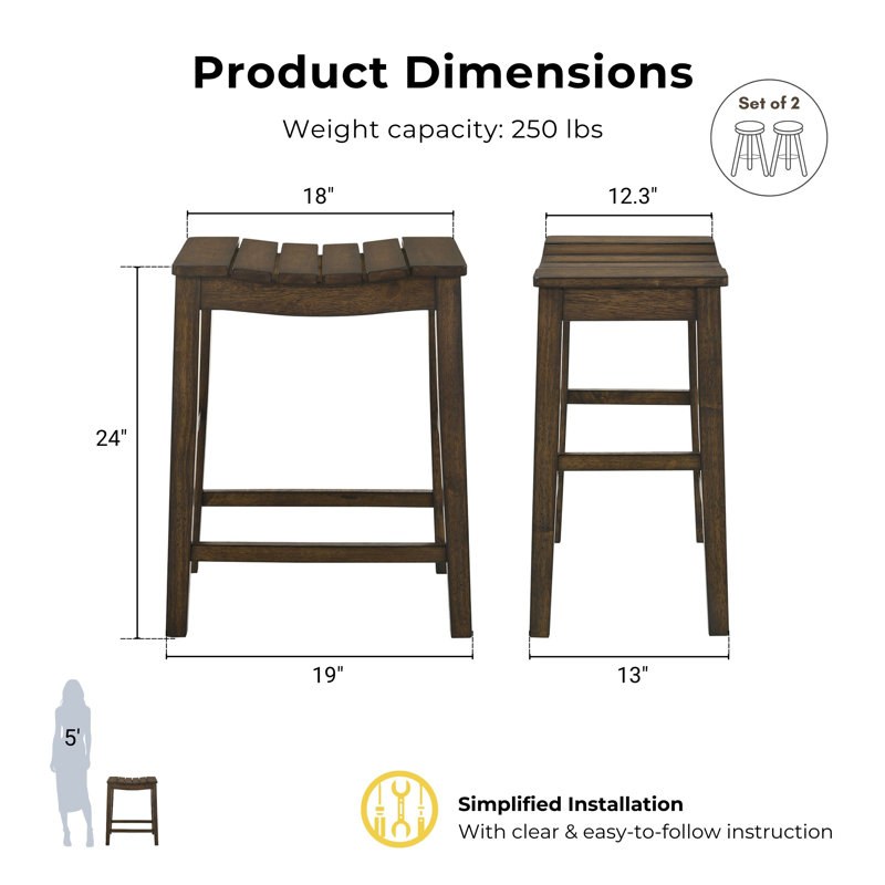 Tabouret de comptoir 24 po Ferda, Chêne foncé