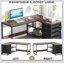 Bureau d'ordinateur en L 59 po avec tiroirs et tablettes de rangement, poste de travail de coin réversible, bureau d'écriture avec classeur