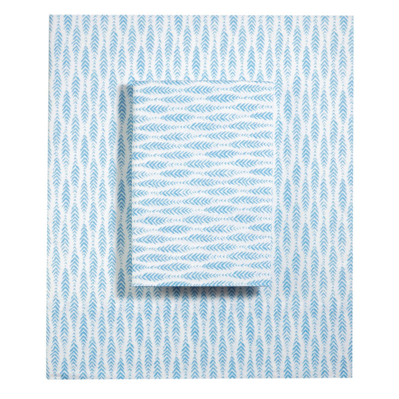 Feather Ogee Sheet Set, French Blue, Full Sheet Set with 2 Pillowcases