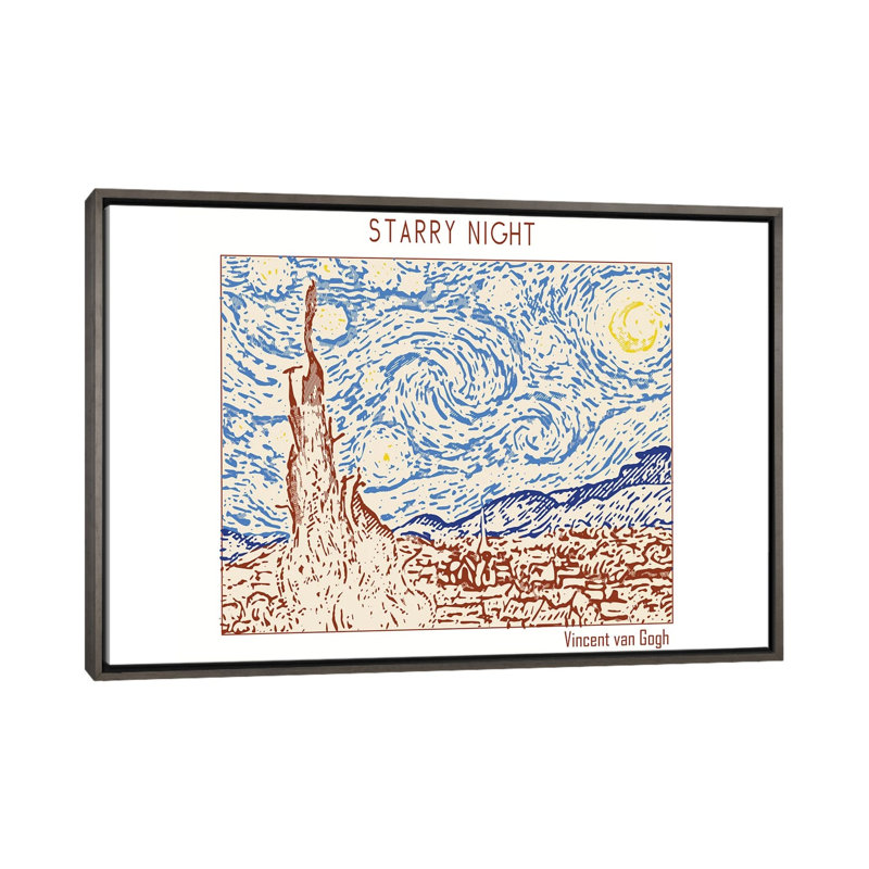 Nuit étoilée - Vincent Van Gogh - reproduction d'art murale - toile encadrée, 60" x 40", Framed Canvas, Grey