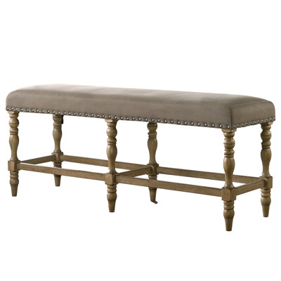 Banc à hauteur de comptoir en bois flotté avec siège en microfibre douce et détails décoratifs décoratifs