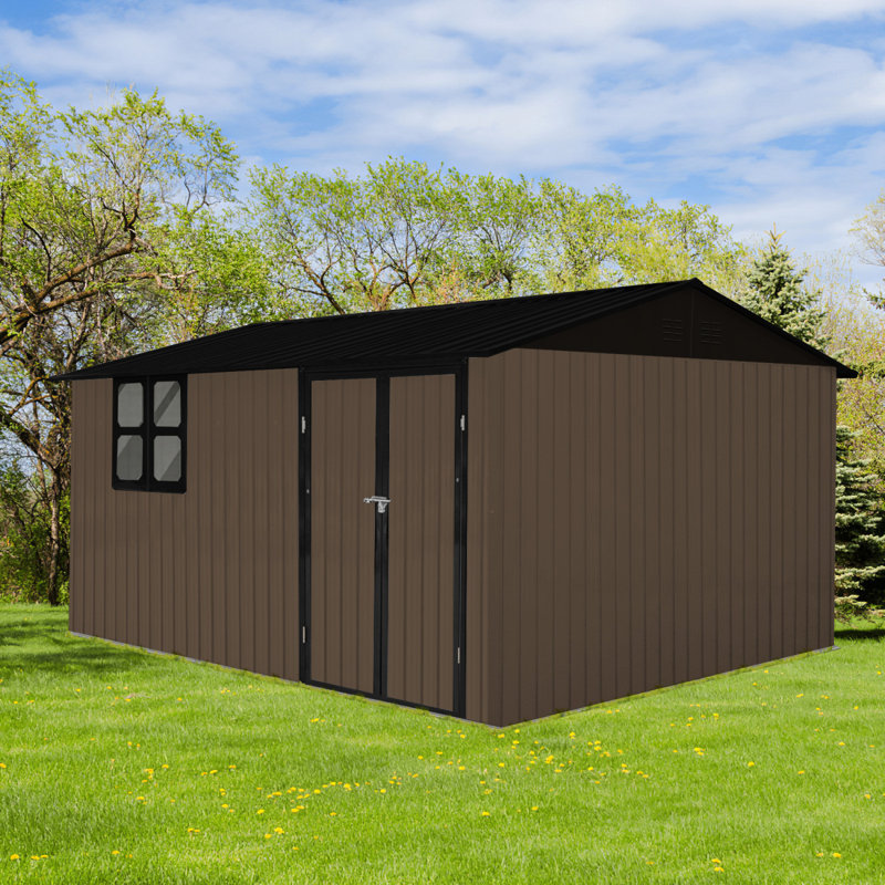 Abri de jardin en métal 12 pi x 10 pi brun avec fenêtre
