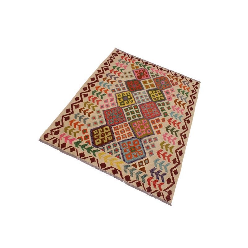 Tapis ivoire en laine noué à la main de style sud-ouest Madline 5 pi 9 po x 7 pi 6 po Madline
