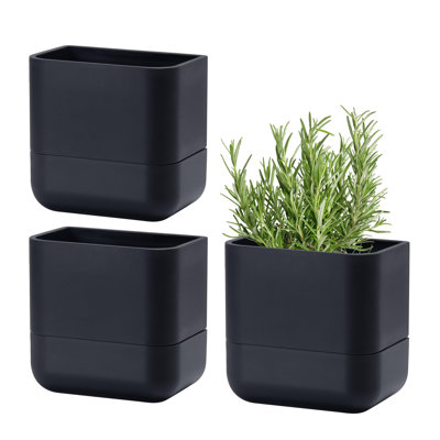 Pot de fleurs à fixation murale de 6,5 pouces pour plantes d'intérieur et herbes d'intérieur | Jardinière moderne suspendue pour rebords de fenêtre, murs de salle de bain, décor de maison et de bureau, noir, ensemble de 3