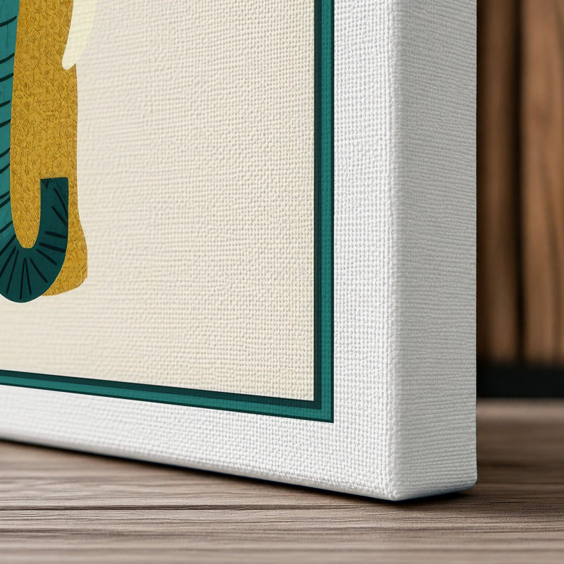 Geometric Elephant Art Deco - Wrapped Canvas, 36x24 - 91.4 x 61.0 cm, White Border