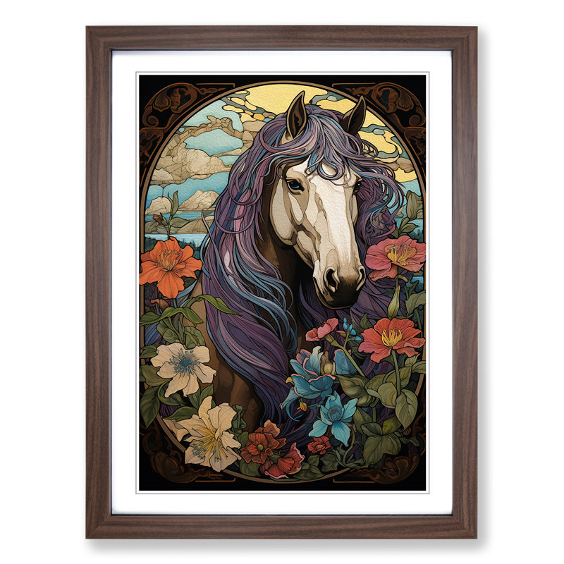 Shire Horse Nouveau - Framed Print, 64cm H x 46cm W x 2cm D, Walnut 