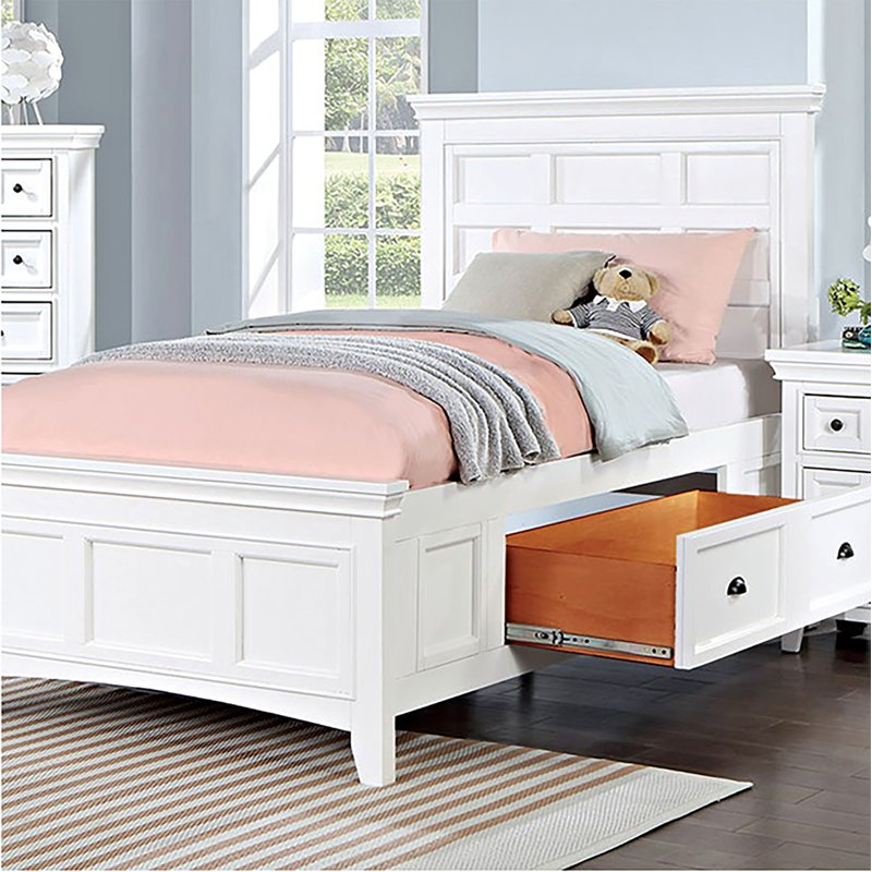 Aadhithya Platform Storage Bed, Twin, White