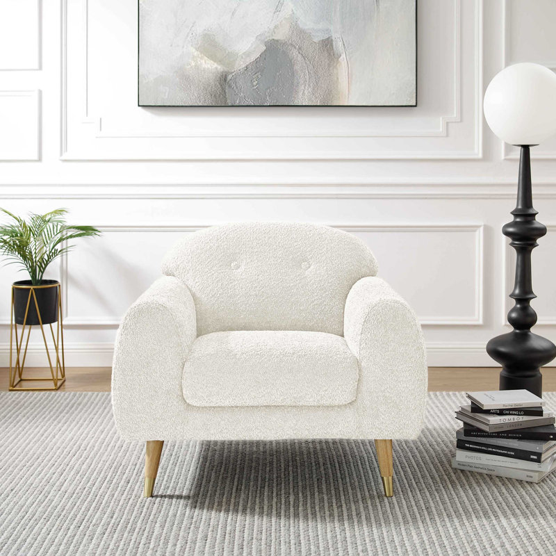 Elishah 96Cm Wide Tufted Armchair, Natural, Cream White Boucle