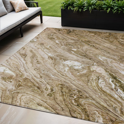 Tapis d'extérieur lavable abstrait brun clair 5 pi x 8 pi