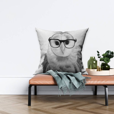 Realistic barn owl with glasses - 26"x26" Throw pillow cover - Poly twill - Print on demand