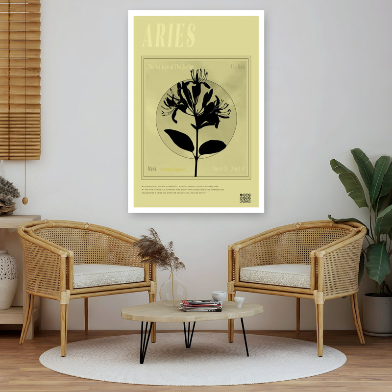 Aries Honeysuckle Zodiac Contemporary Honeysuckle Flower Nature Wall Art Print 1 Piece Wrapped Canvas Wall Art