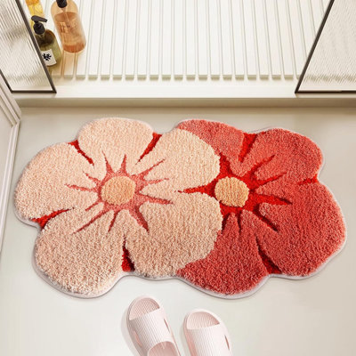 Cute Flower Microfiber Bath Mat - 18x28" | Soft Thickened, Absorbent & Quick-Dry | Non-Slip Plush Shaggy Decor for Shower/Doorway