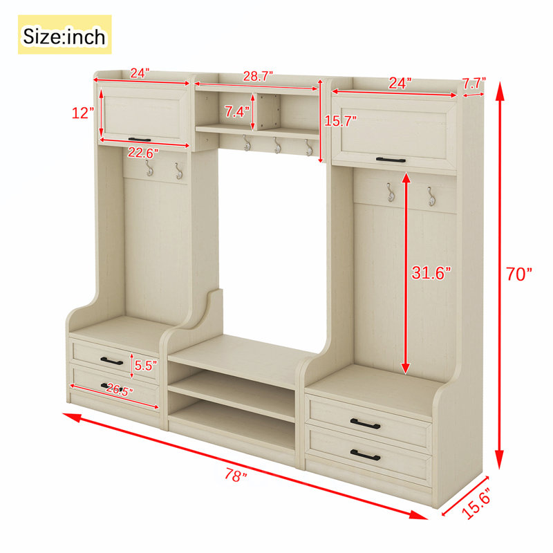 Versatile Detachable Hall Tree with Multiple Storage Options for Entryways, Beige
