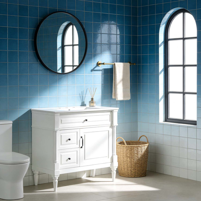Meuble-lavabo autoportant 36 po avec lavabo en céramique 36 po, Blanc