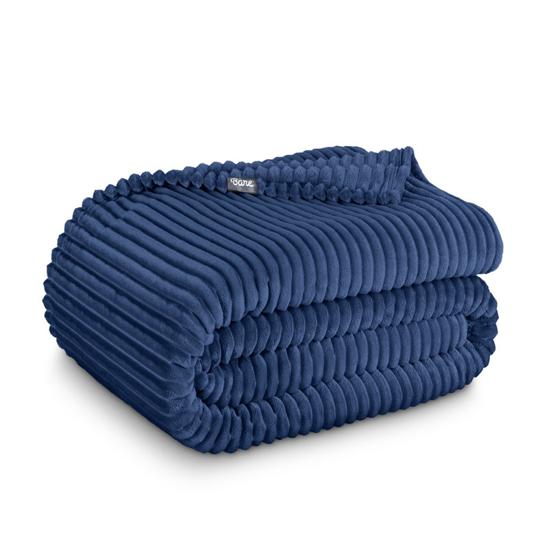 Couverture en molleton texturé, Bleu foncé côtelé, Simple/Simple TG