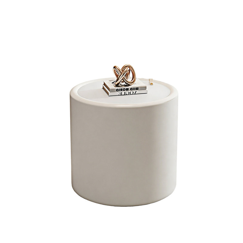 Table basse ronde avec rangement caché, H 17,73 po x l 19,7 po x P 19,7 po, Blanc, crème