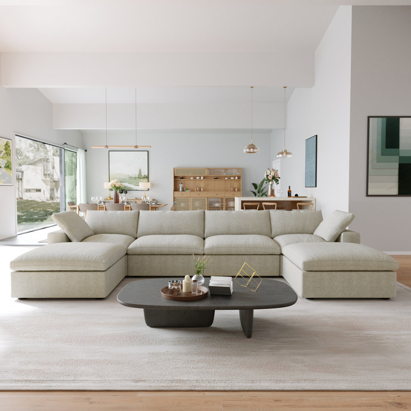 Kenda Ellerie 6 - Piece Upholstered Slipcovered Sectional, Khaki Linen Blend