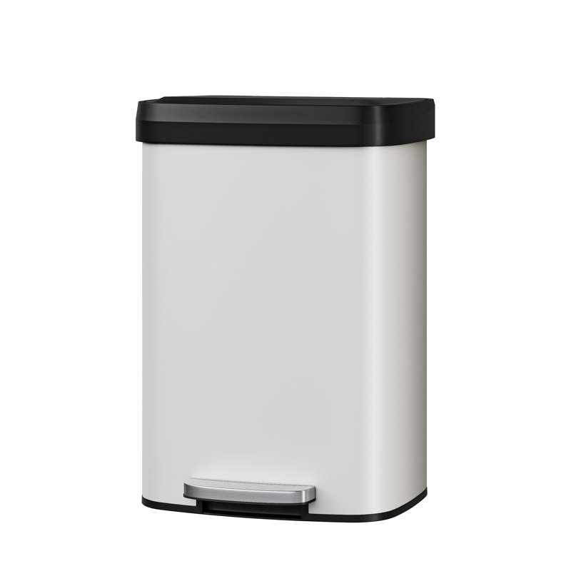 Poubelle en métal de 13 gallons / 50 L avec couvercle, grande poubelle pour la cuisine, poubelle de cuisine en métal antidérapante avec rebord de doublure, poignée arrière, couvercle en plastique à fermeture en douceur
