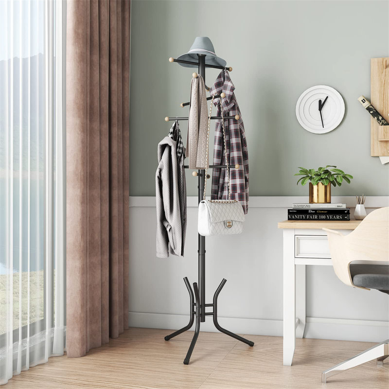 Ansharah Metal Freestanding 12 - Hook Coat Rack, Black