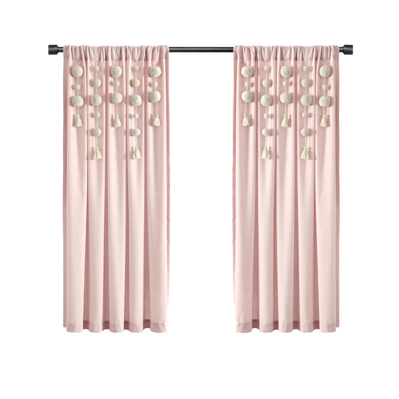 Panneau de rideau simple semi-diaphane avec passe-tringle Tassel Window, L 52 po x L 63 po, Rosé