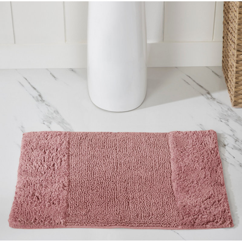 Tapis pour salle de bain 100% coton avec envers antidérapant Merkle, Rectangle 17 po x 24 po, Rose