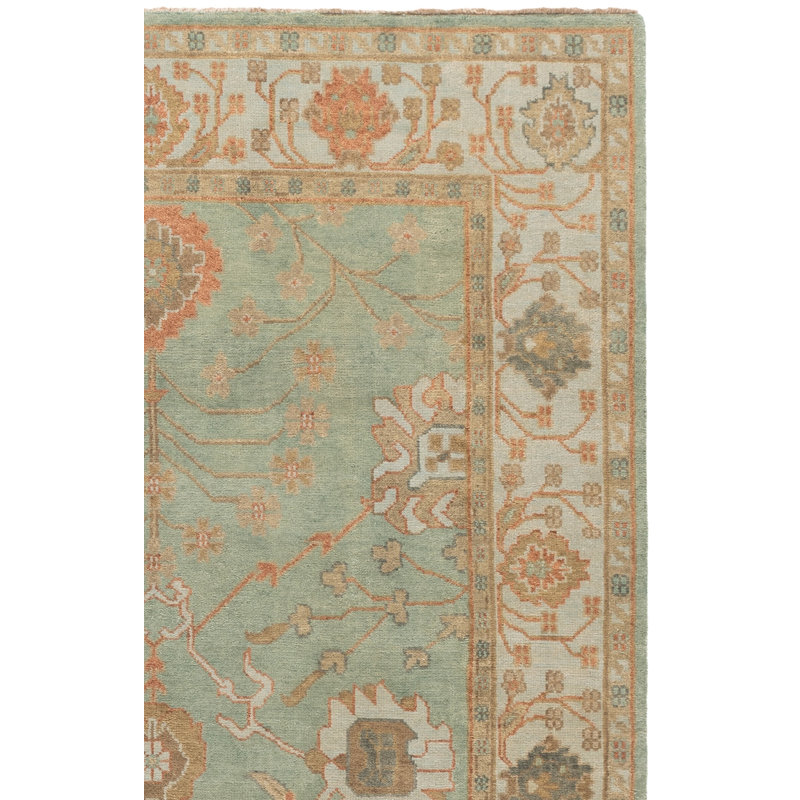 Oushak Oriental Hand-Knotted Wool Dark Green/Light Area Rug, Rectangle 4' x 6'