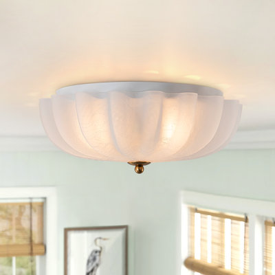 3 - Light French Flower Crackled Scalloped Semi Flush Mount