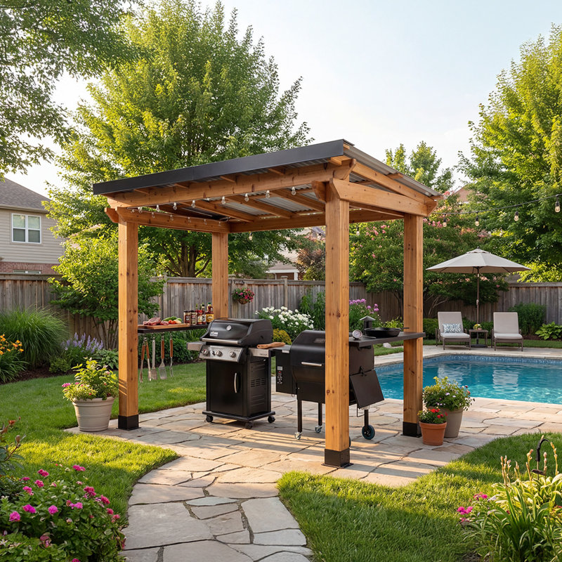 8 ft. W x 5 ft. D Cedar Wood Grill Gazebo
