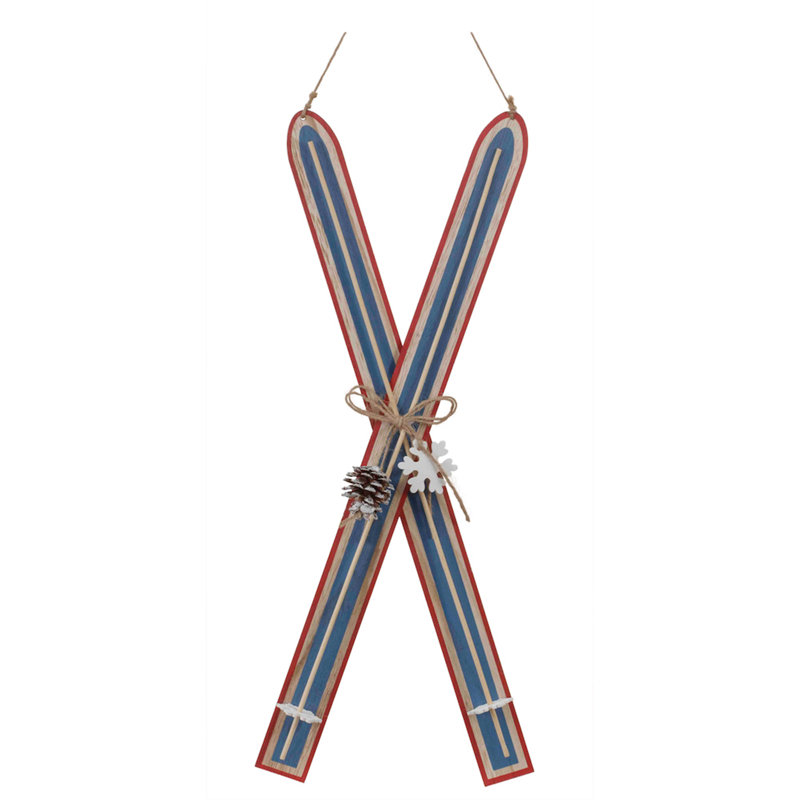 Ornement en bois ski (ensemble de 2)