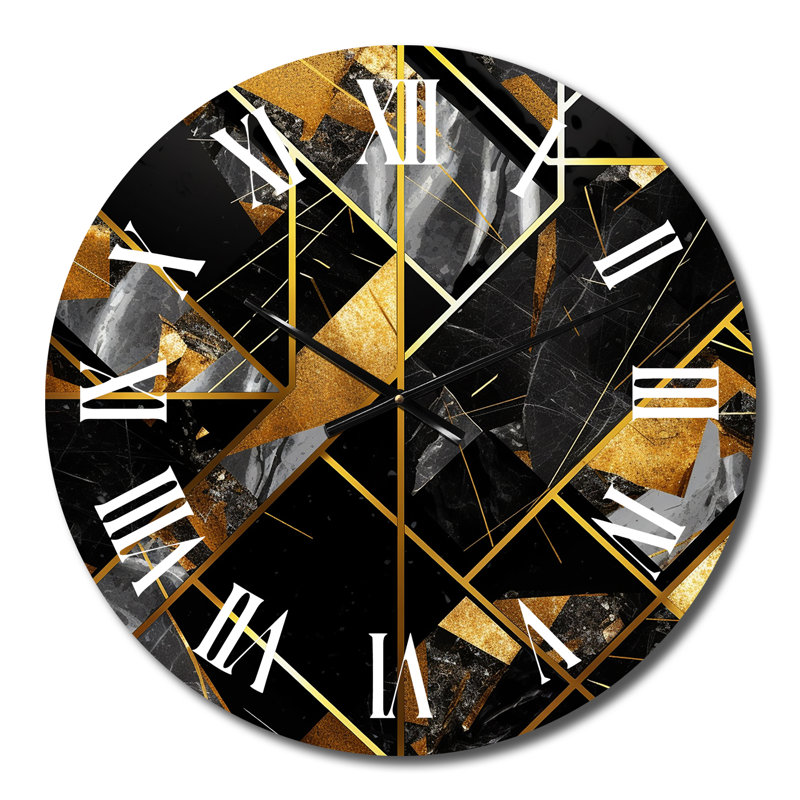 Horloge murale en marbre et granit avec touches dorées, Petit
