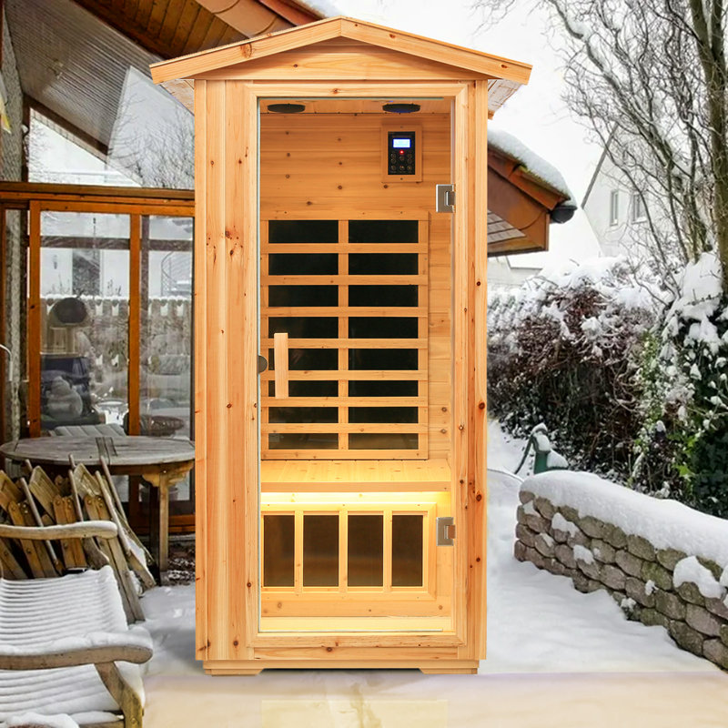 1 - Person Outdoor Far Infrared Sauna Home Personal Dry Sauna With Bluetooth Speaker And Control Panel, Old Fir