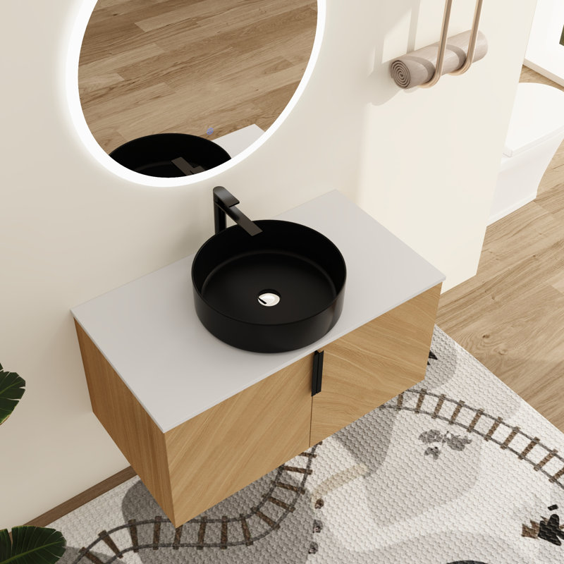 Ensemble de meuble-lavabo simple 36 po avec lavabo en céramique Haldor, ensemble de meuble-lavabo 36 po, Noir, 36"
