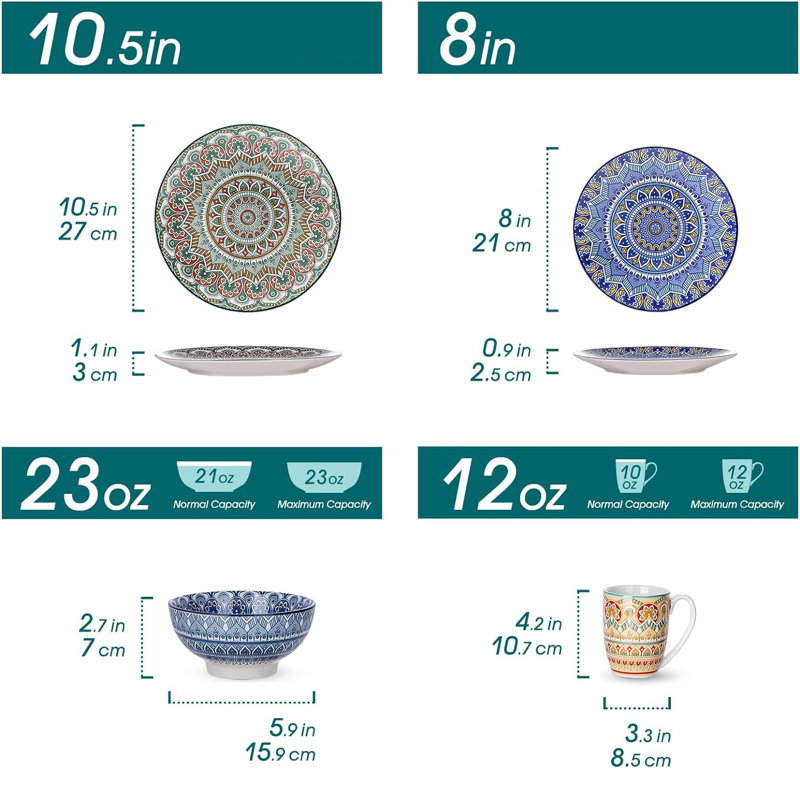 16 Piece Dinnerware Set, Service for 4 , Assorted