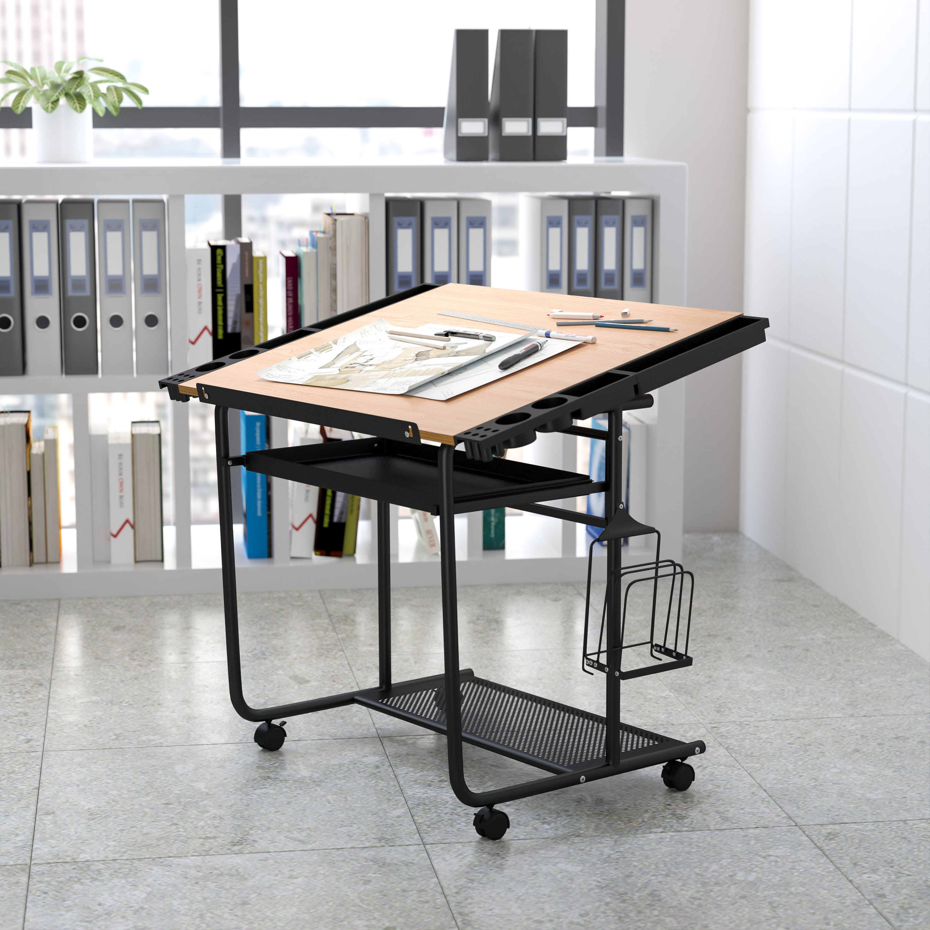 Symple Stuff Adjustable Drawing and Drafting Table with Black Frame and ...