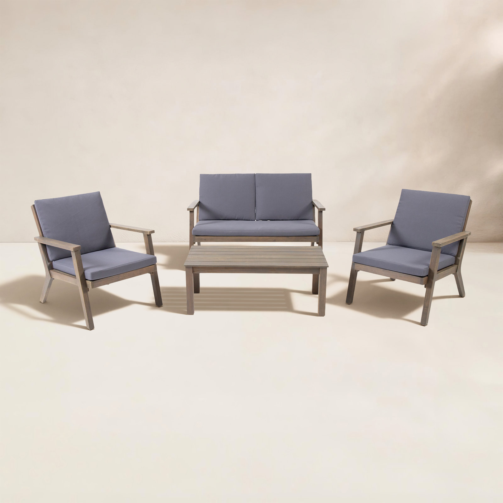Channing 4 - Person Acacia Patio Seating Group, Dark Gray, Gray