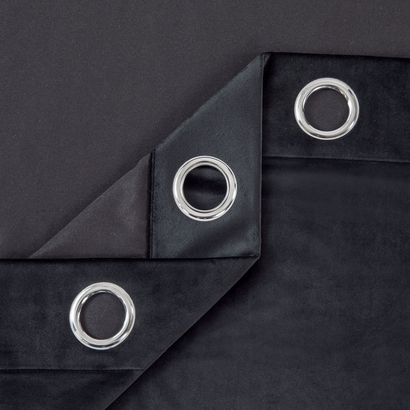 Claverton Crushed Velvet Sheer Eyelet Curtains, Black