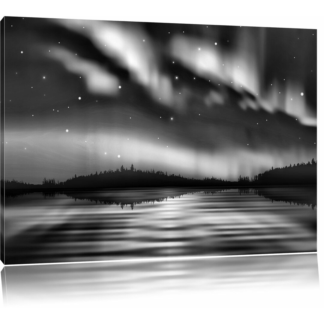 Leinwandbild Polarlichter in Alaska in Monochrom