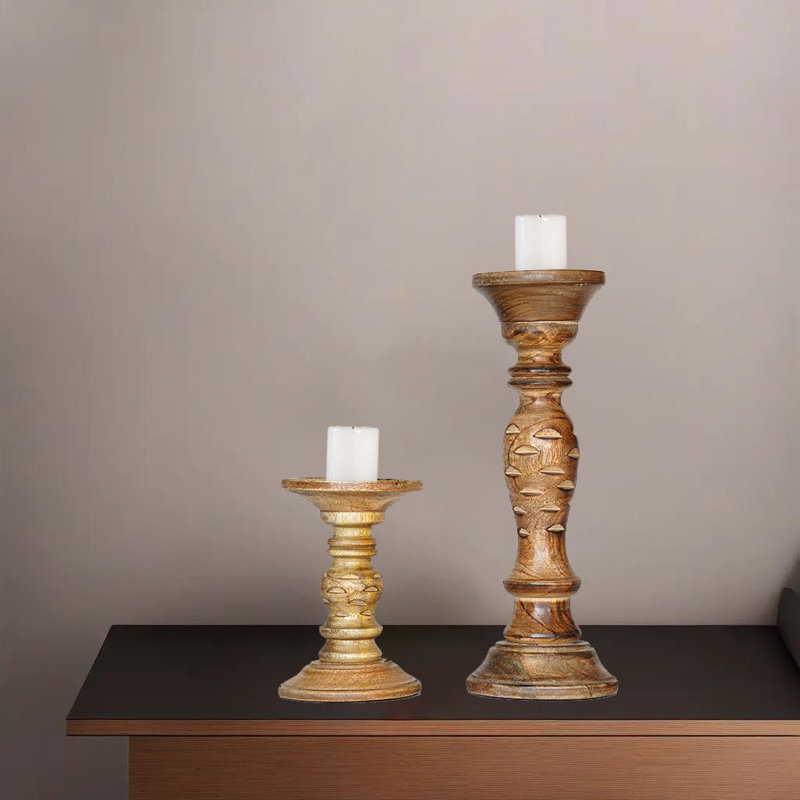 12'' H Wood Tabletop Pillar, Medium Burnt