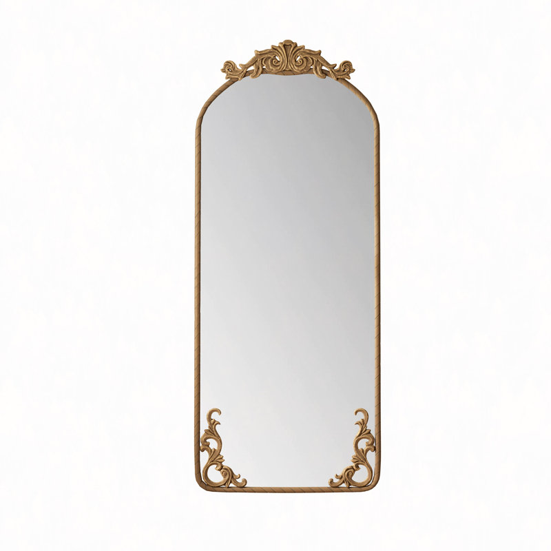58"X24" Arched Full Body Mirror With Vintage Ornate Carved Applique On Top And Bottom, Hanging Wall Mounted Mirror, For Living Room Bedroom Retro Home Decor Mirror