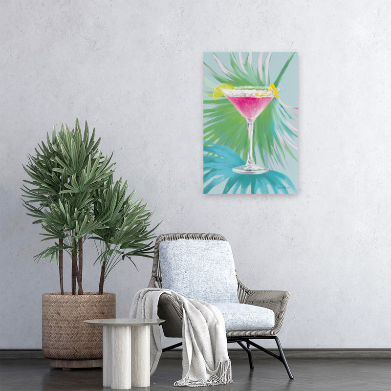 Tropical Cocktail II - cocktail bleu, art vert, H 24 po x l 16 po